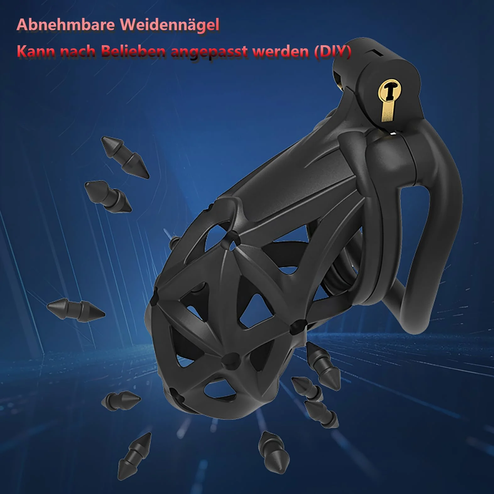 SeLgurFos Silicone Double Tête Rivets Cage à Pénis Set avec 4 Anneaux à Pénis 3D Print Ventilation Cage de Chasteté Hommes Petit Nylon Cock Cage SM Bondage Sextoys pour Hommes (Short-Arc Ring)