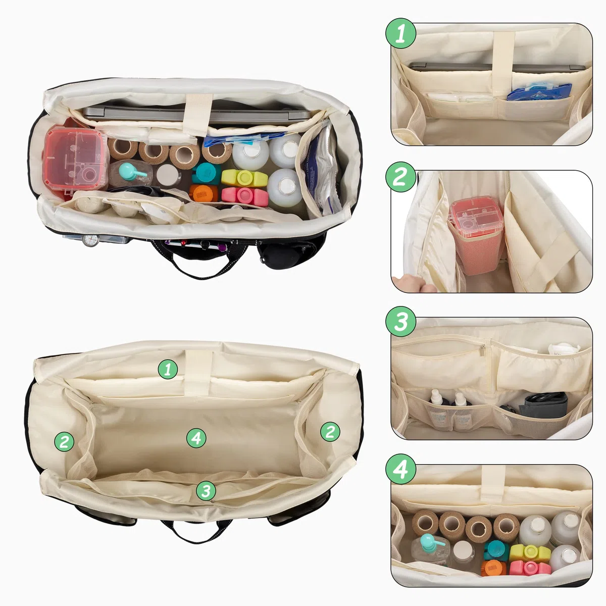 Damero Sac de Travail pour Infirmier(ère) avec Multiples Poches, Noir | Sac Fourre-tout avec Compartiment Rembourré pour Ordinateur Portable, Sac de Rangement Grande Capacité