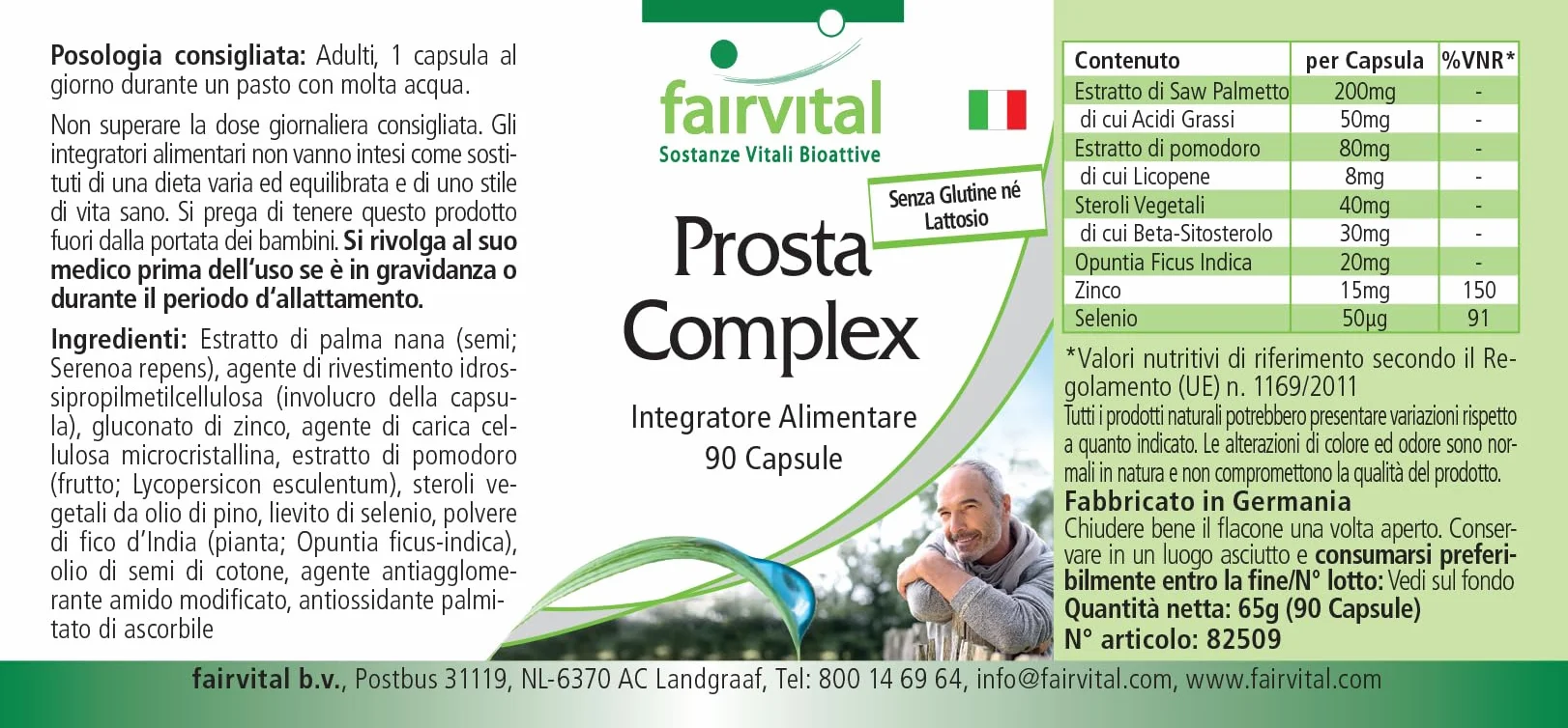 fairvital Complexe Prosta, VÉGÉTALIEN, HAUTEMENT DOSÉ, 90 gélules, avec sélénium, zinc, palmier nain, lycopène, bêta-sitostérol et opuntia