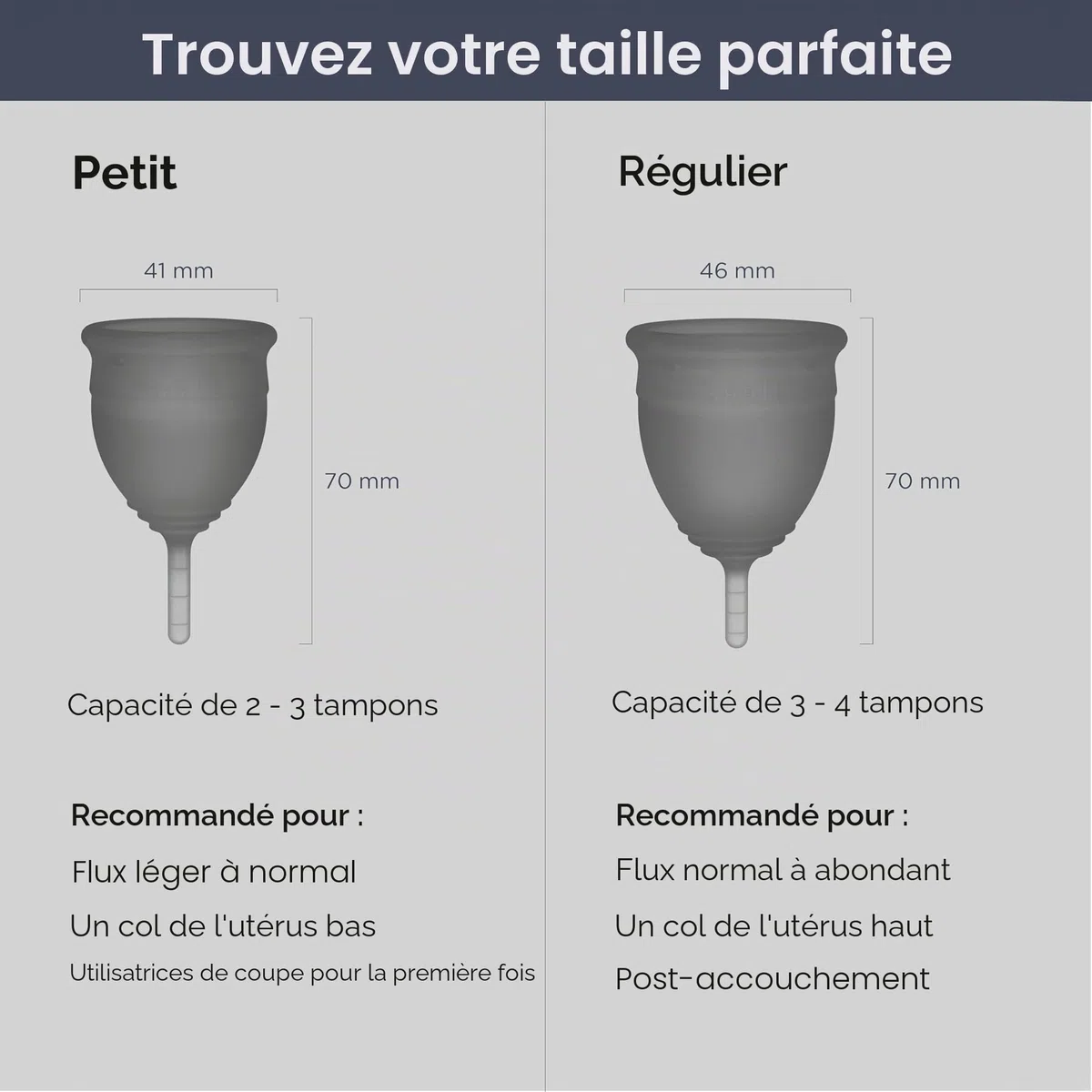 Saalt Soft Menstrual Cup – Coupe menstruelle réutilisable – Protection anti-fuites jusqu'à 12 heures – Sans BPA ni latex – Inclut une coupe et un sac de transport - taille Petit, Gris