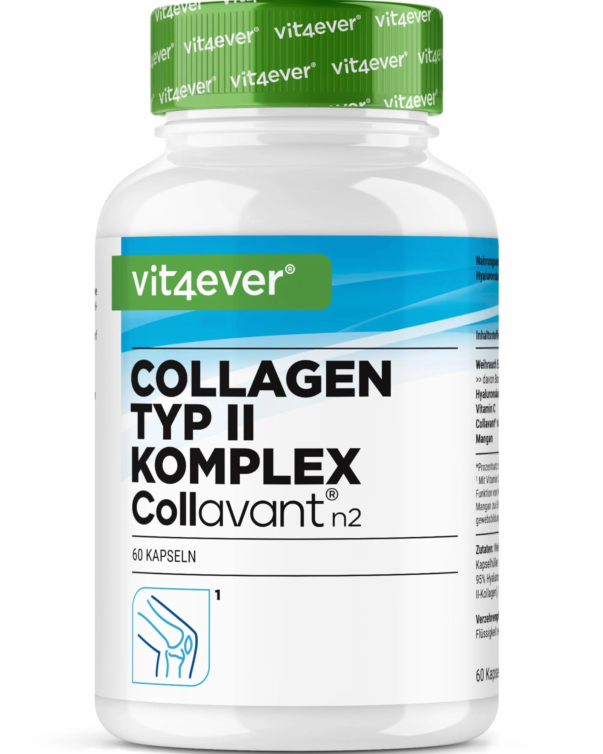 Complexe Collagène de Type II – avec Collagène Natif Collavant N2®, Extrait d’Encens, Acide Hyaluronique, Vitamine C, Manganèse pour les Os, le Cartilage et les Articulations
