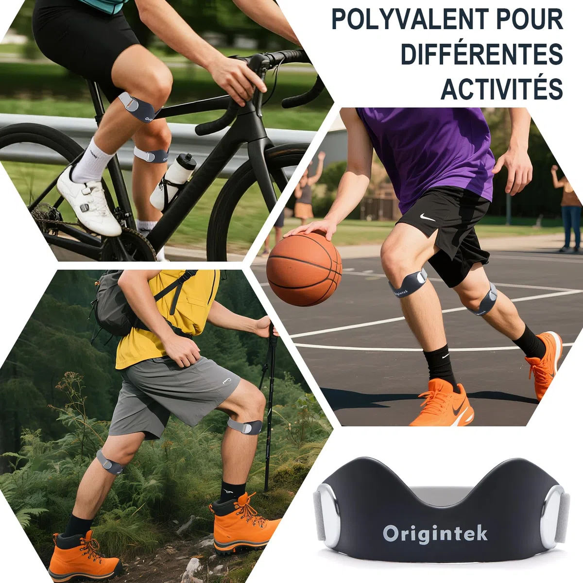Genouillère Rotulienne Ajustable Antidérapante, Sangle de Tendon Rotulien pour Tendinite, Genou du Sauteur, Course à Pied Basket Volley Squat, 1 Pièce avec 2 Sangles Interchangeables Adultes Ados