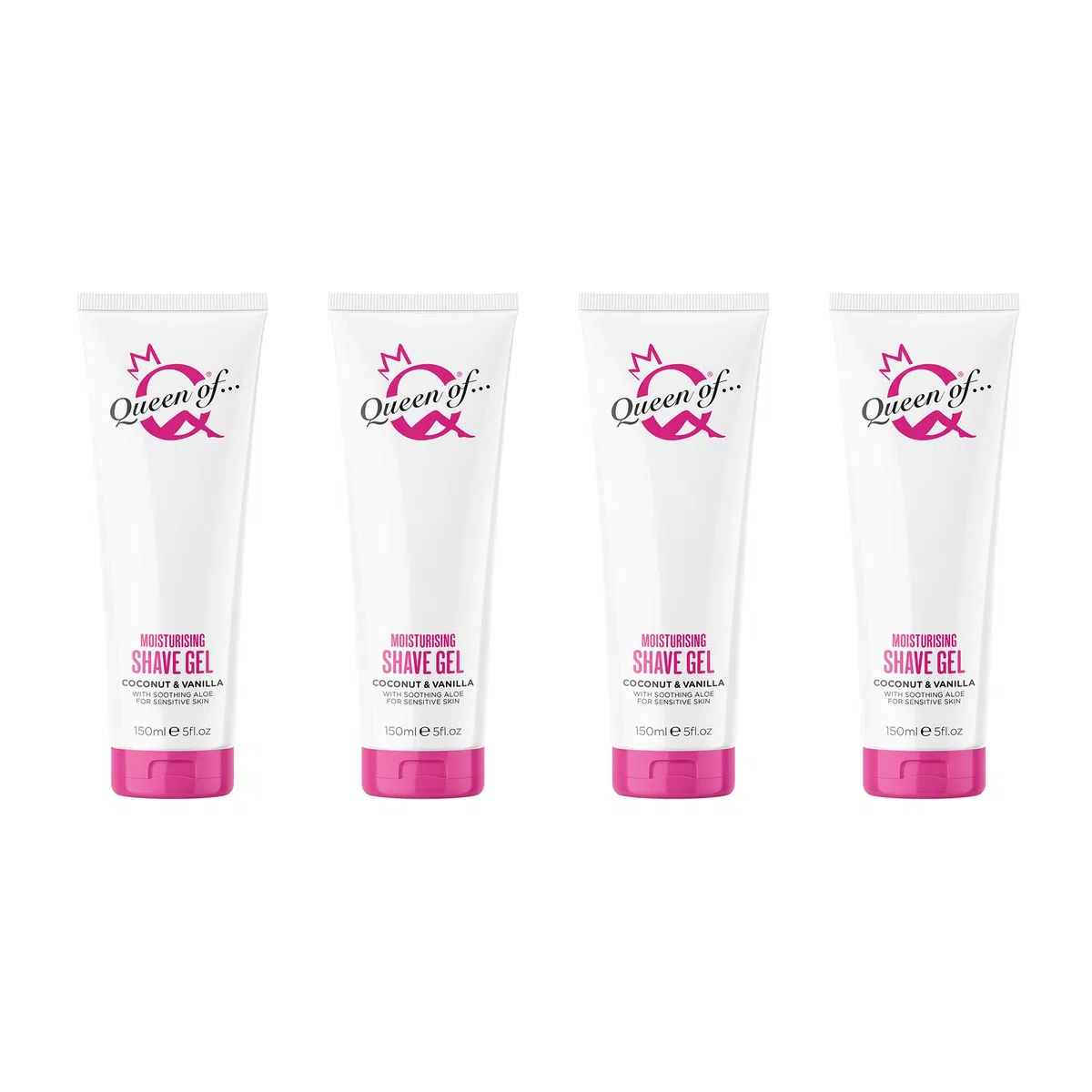 Queen of Ooh la la! Duo Gel de Rasage pour Femmes, Peau Sensible, Crème Hydratante, 4 x 150ml, Coco & Vanille, Vegan