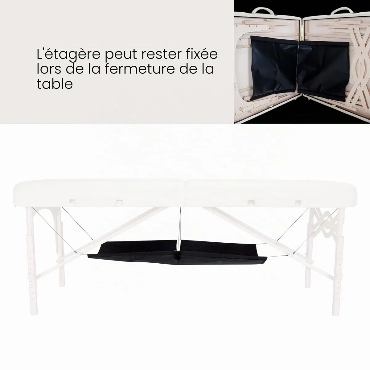 EARTHLITE Étagere de table de massage - compartiment de rangement pour vos traversins, draps et accessoires (table de massage n’est pas inclus)