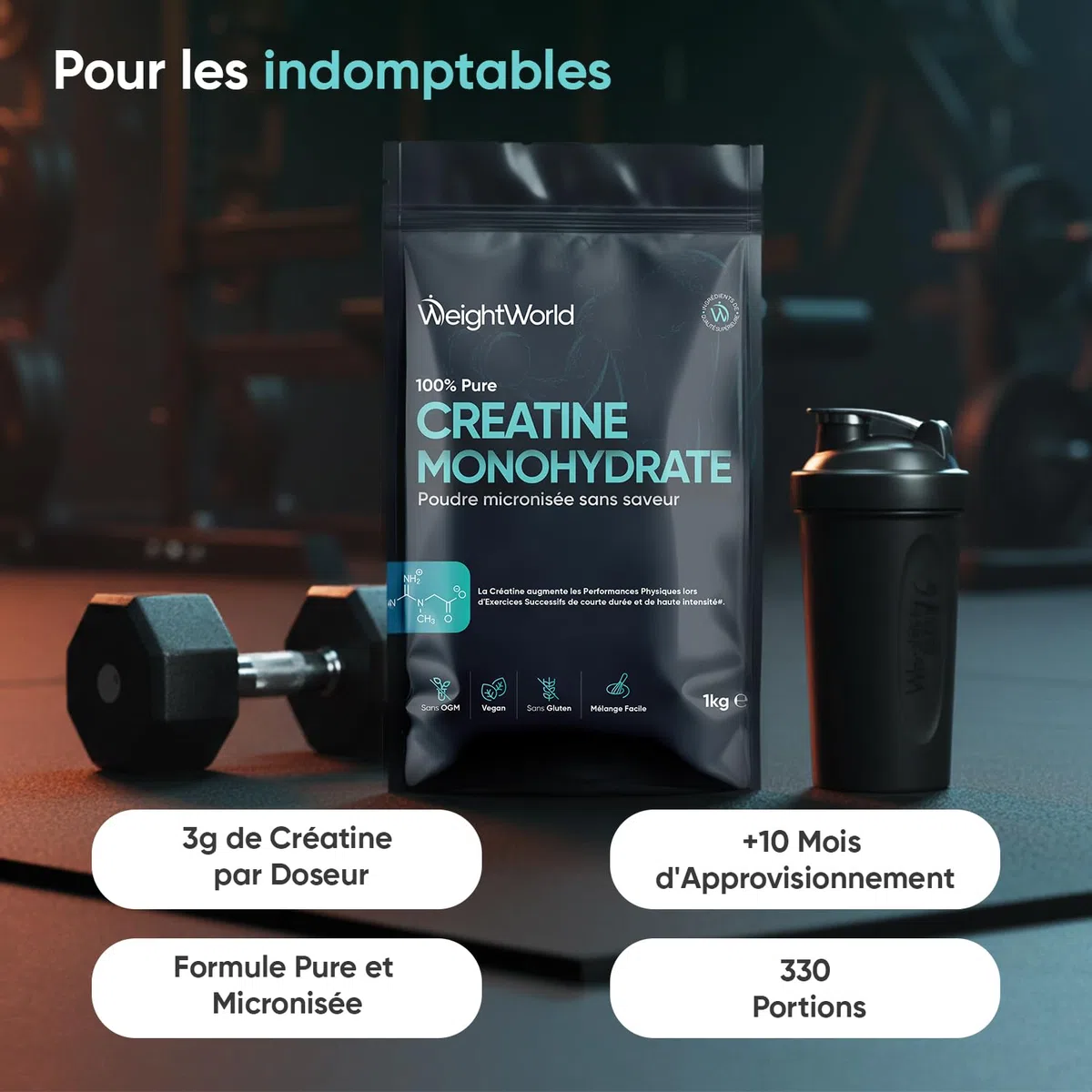Creatine Monohydrate Poudre Pure 1kg, Créatine Micronisée sans Goût 200Mesh
