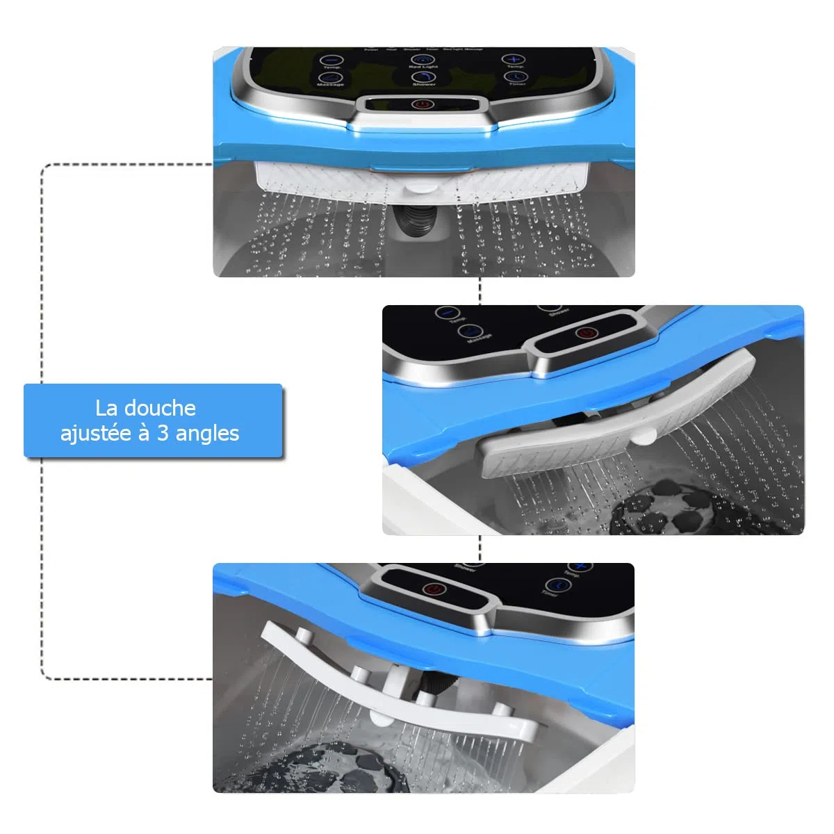 COSTWAY Bain de Pieds 15L avec Ecran LED, 6 Rouleaux de Massage, Masseur de Pieds avec Chaleur Automatique 35℃-48℃, Fonction de Douche et Lumière Rouge (Bleu)