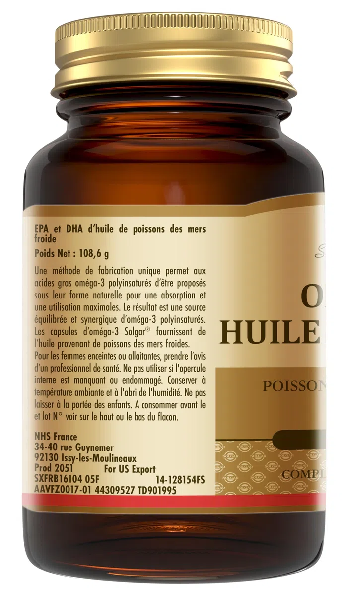 Solgar Omega 3 - Acide Gras Essentiel pour l'Organisme - Fonction Cardiaque Normale - Formule Concentrée - EPA et DHA - Hautement Assimilable - Complément Alimentaire - Flacon de 60 capsules