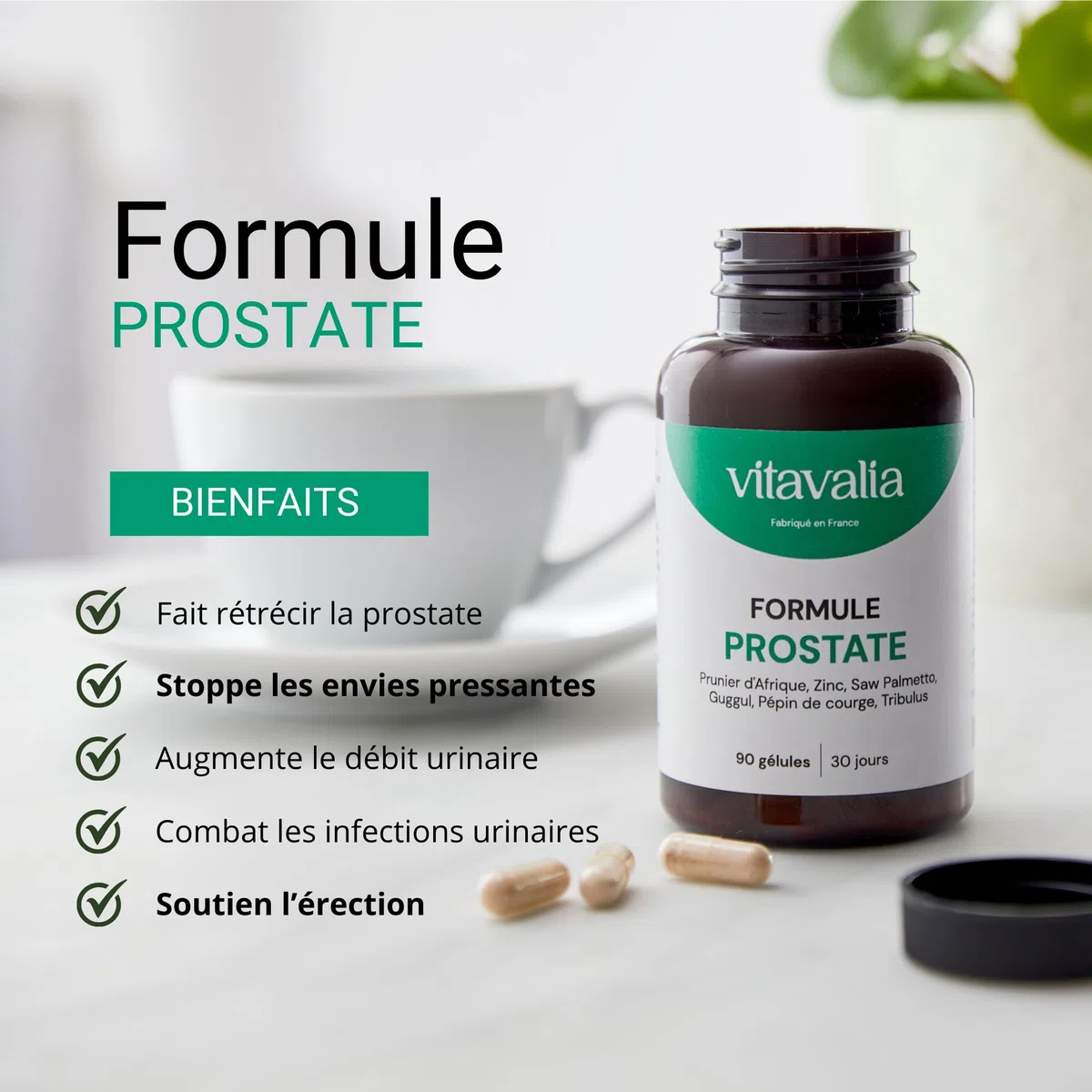 Formule Prostate - 90 gélules - Hautement dosée - Prunier d'Afrique + Saw Palmetto + Guggul + Pépin de courge + Tribulus + Zinc - Fabriqué en France