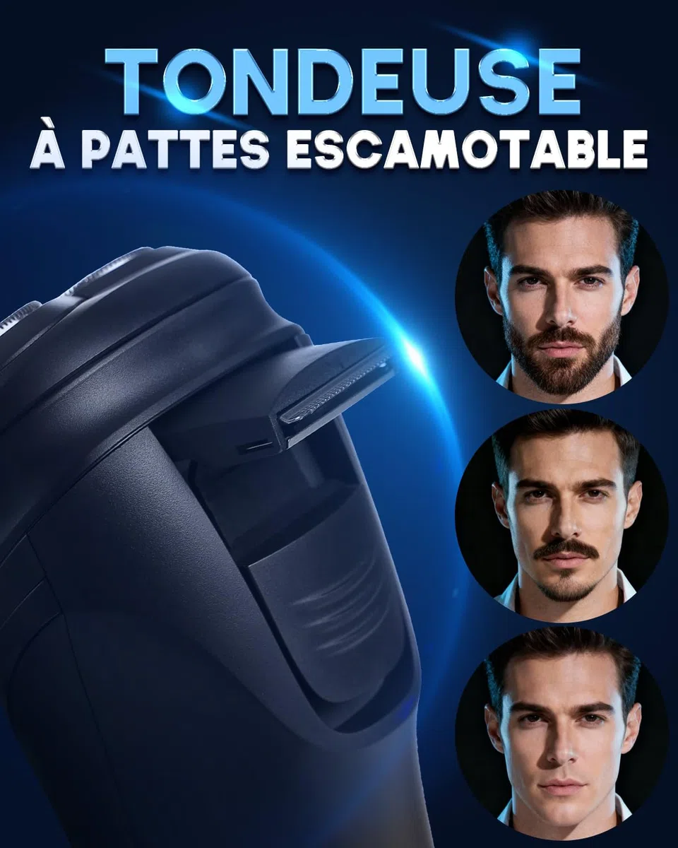 Rasoir Électrique Homme avec Écran LCD, Rasoir Électrique Sans Fil Rechargeable, IPX5 Étanche pour Rasage Sec et Humide, 3 Têtes Rotatives Double Piste, Tondeuse Pop-Up Intégrée, Peau Sensible(Noir)