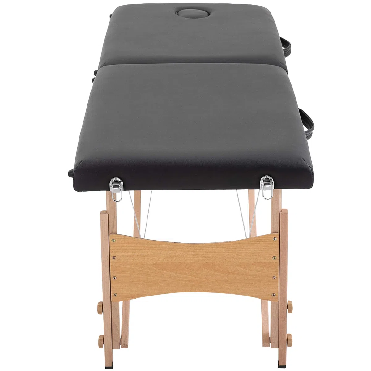 HOMCOM Table de Massage Pliante, lit de Massage 2 Zones 186 x 60 cm Portable, Hauteur réglable, Oreiller Facial Amovible, Table esthétique Tatouage en Bois de hêtre, Sac de Transport Inclus, Noir
