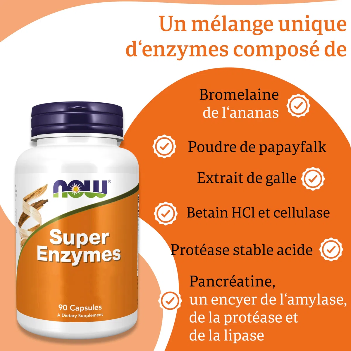 Now Foods, Super Enzyme, 90 Capsules, Testé en Laboratoire, Hautement Dosé, Sans Gluten, Sans Soja, Sans OGM