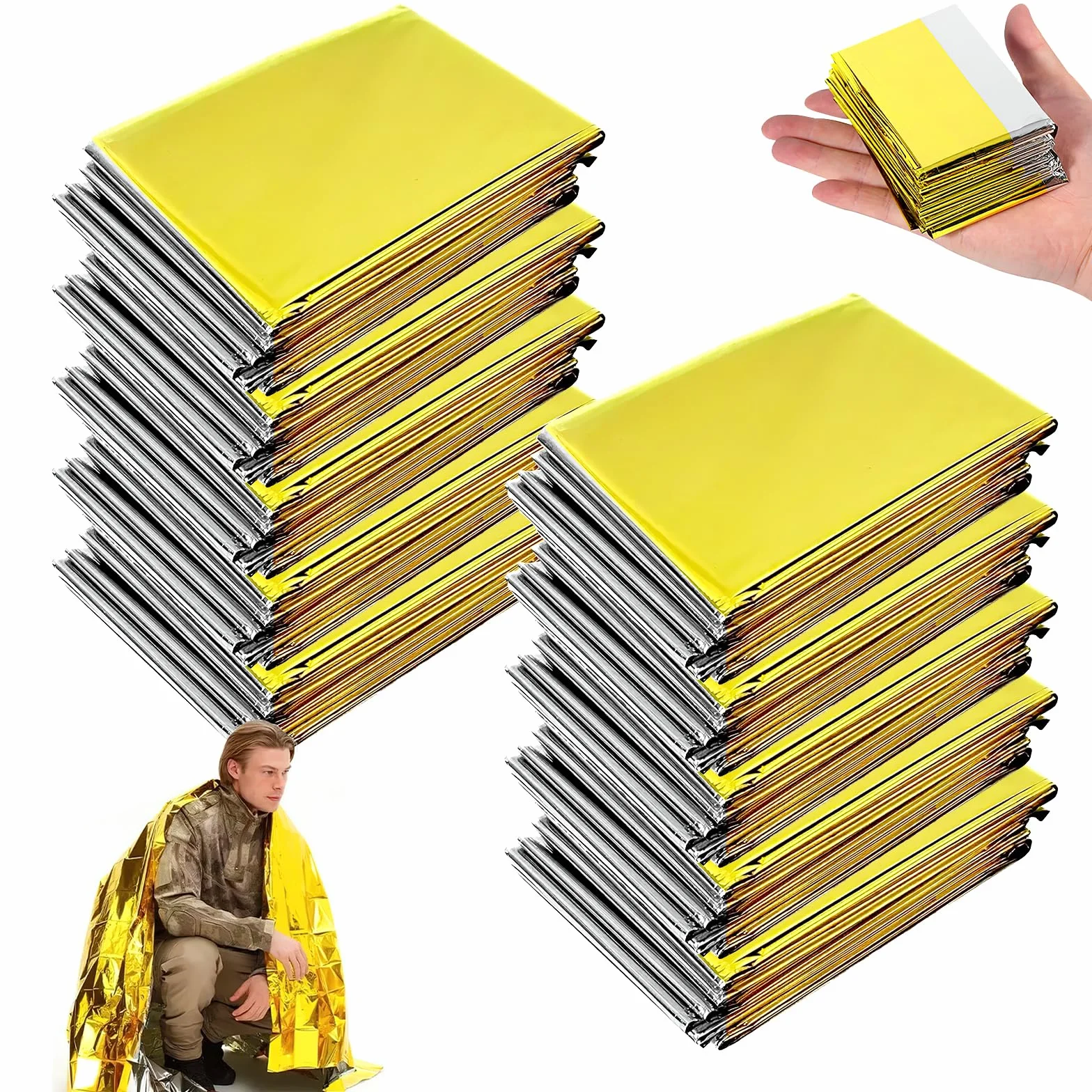HENGBIRD Lot de 10 couvertures de Sauvetage, 210 x 160 cm Couverture de Survie reutilisable, doréargenté, Couverture d'urgence, couvertures Survie