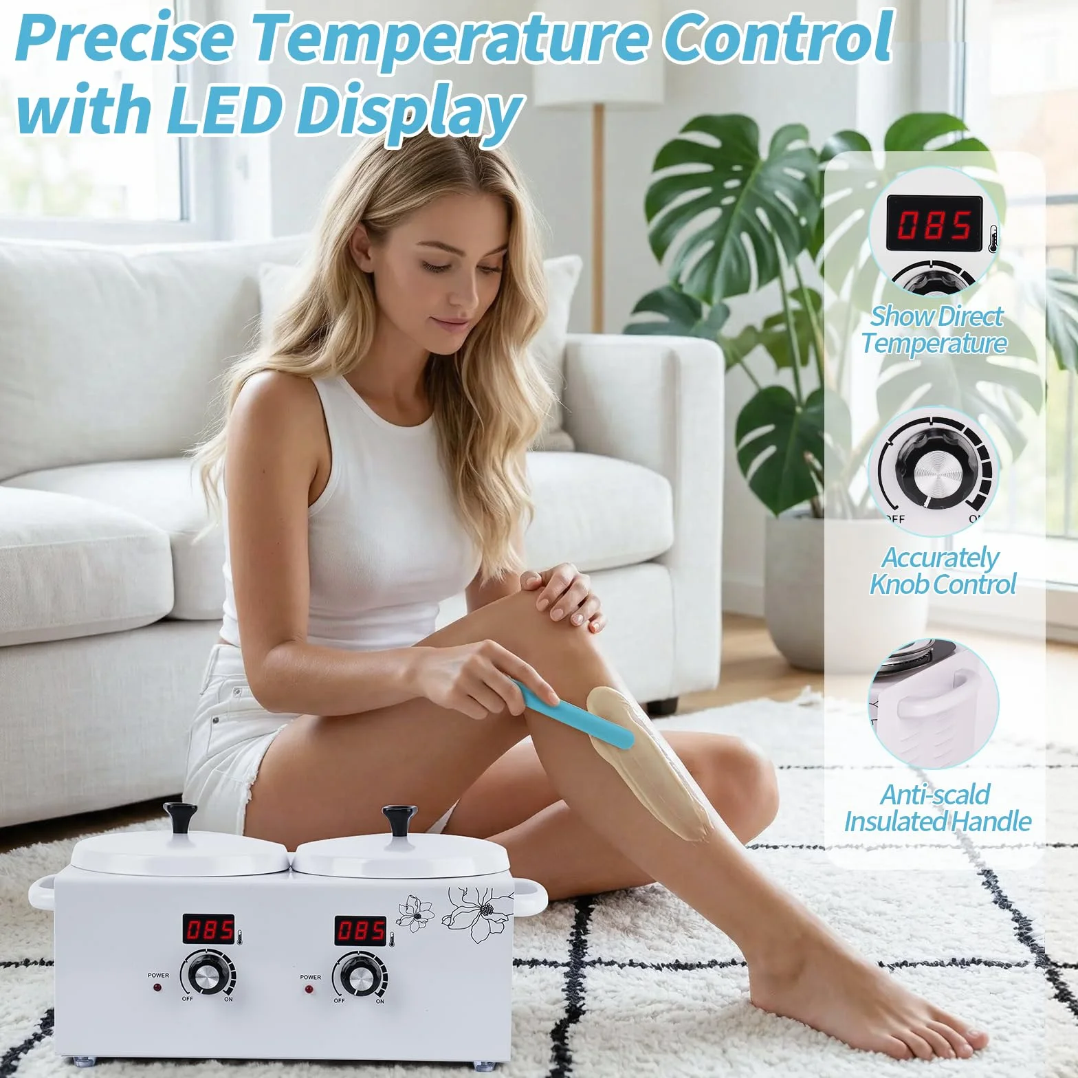 Double chauffe cire, iklestar kit professionnel appareil a cire chaude épilation, chauffe-cire électrique avec bâtonnets et bols en silicone pour utilisation à domicile, en spa ou en salon