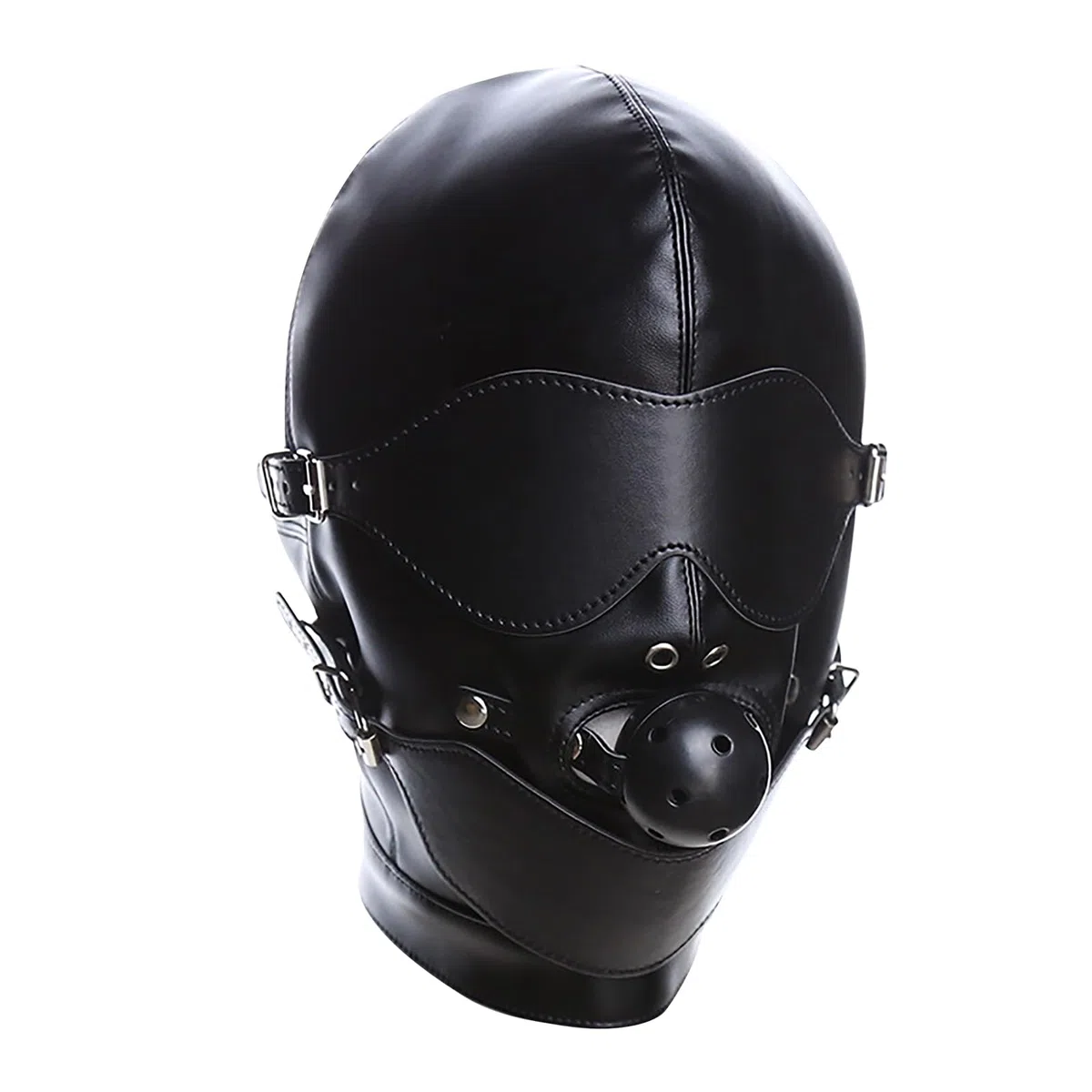 RUIXIA Cagoule Sexy en Faux Cuir Noir Cagoule BDSM avec Bâillon Amovible et Masque des Yeux Rétractable Capuche de Tête de Déguisement pour Couple,Jeux,Carnaval,Boîte de Nuit