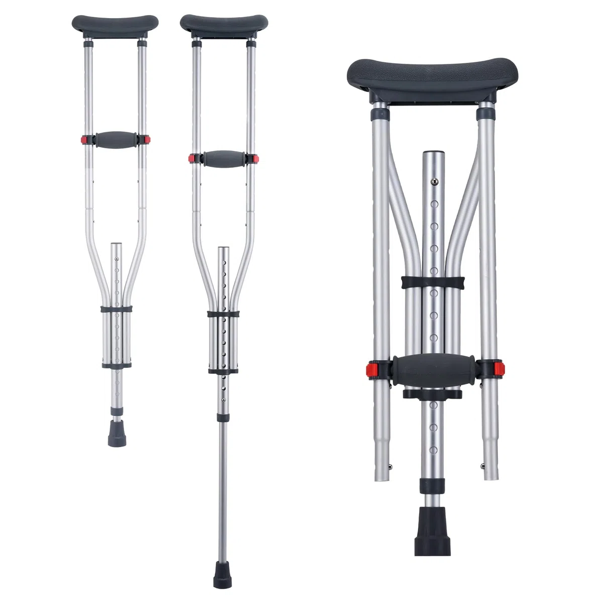 VEVOR Béquilles Axillaires 2PCS, Béquilles de Marche sous Aisselles Bras Réglable en Hauteur 13 Niveaux, en Aluminium, Coussinet Souple, pour Adultes, Adolescents, Chirurgie, Handicap, Blessure Jambe