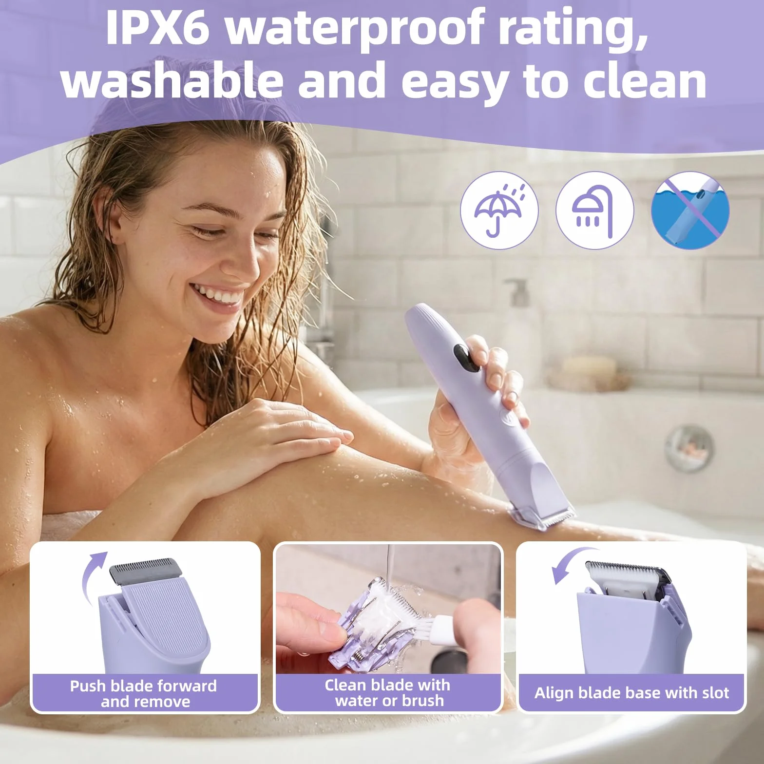Carehabi Rasoir Electrique Femme 3 en 1 Epilateur Electrique Femme Tondeuse Femme Intime Rasoir Femme avec Affichage LED étanche IPX6 pour Bikini, Aisselles, Jambes