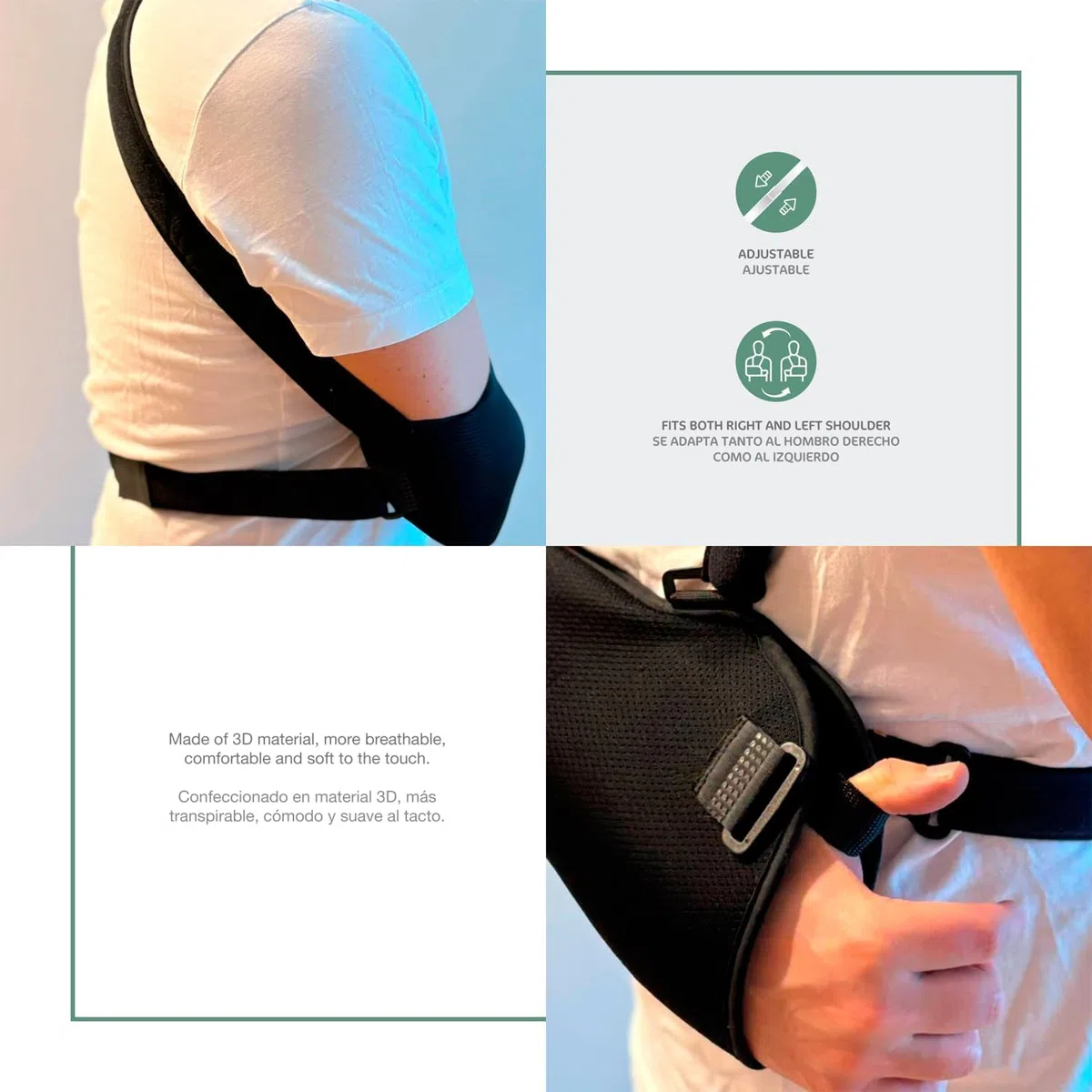 Écharpe pour Bras et Épaule avec Sangle AntiRotation - Sling Ajustable - Immobilisateur Bilatéral Taille Universelle – Couleur Noire (Medium)