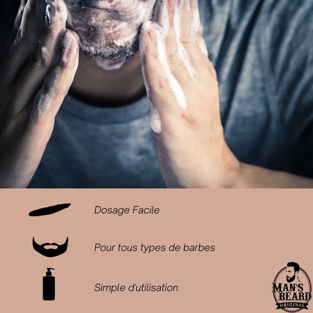Man's Beard | Shampoing barbe, Produit nettoyant visage homme | Soin de la barbe | Usage quotidien | Ingrédients d'origine naturelle - Huile de Ricin | 150 ml | 100% Fabrication française