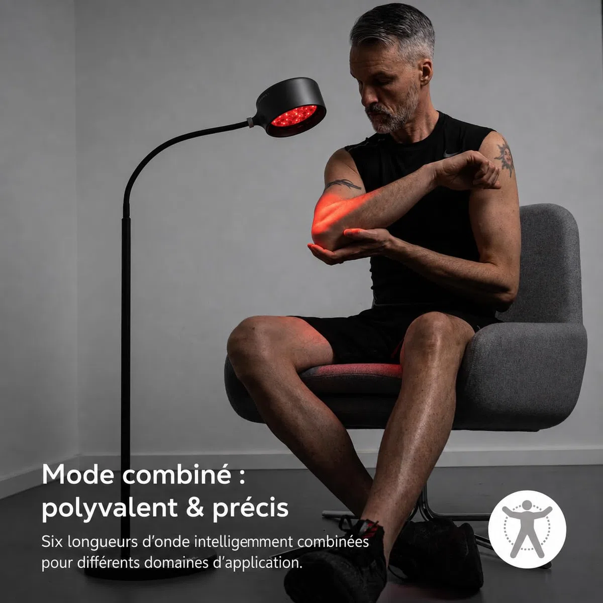 Gen30 Lampe LED à lumière rouge avec 6 longueurs d'onde (630-850 nm) | Lampe lumière rouge et infrarouge proche avec mode vision 670 nm | Réglable en hauteur en continu, mode impulsion (noir)