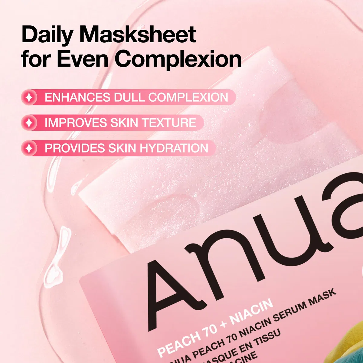 ANUA Masque Anua Mask, Hydrating Face Mask for Glass Skin, Dewy Glow and Firm Looking Skin, Korean Skincare, 10 Sheet (Peach)