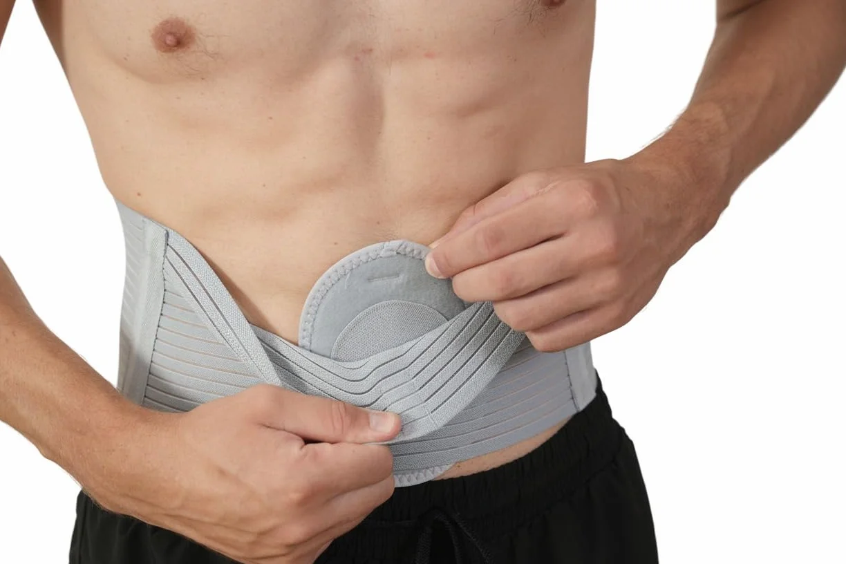 Ceinture pour hernie ombilicale. Ceinture abdominale pour hernie ombilicale avec coussinet de compression. Ceinture médicale avec soutien ombilical: soulage douleur. Capacité de thermorégulation(L/XL)