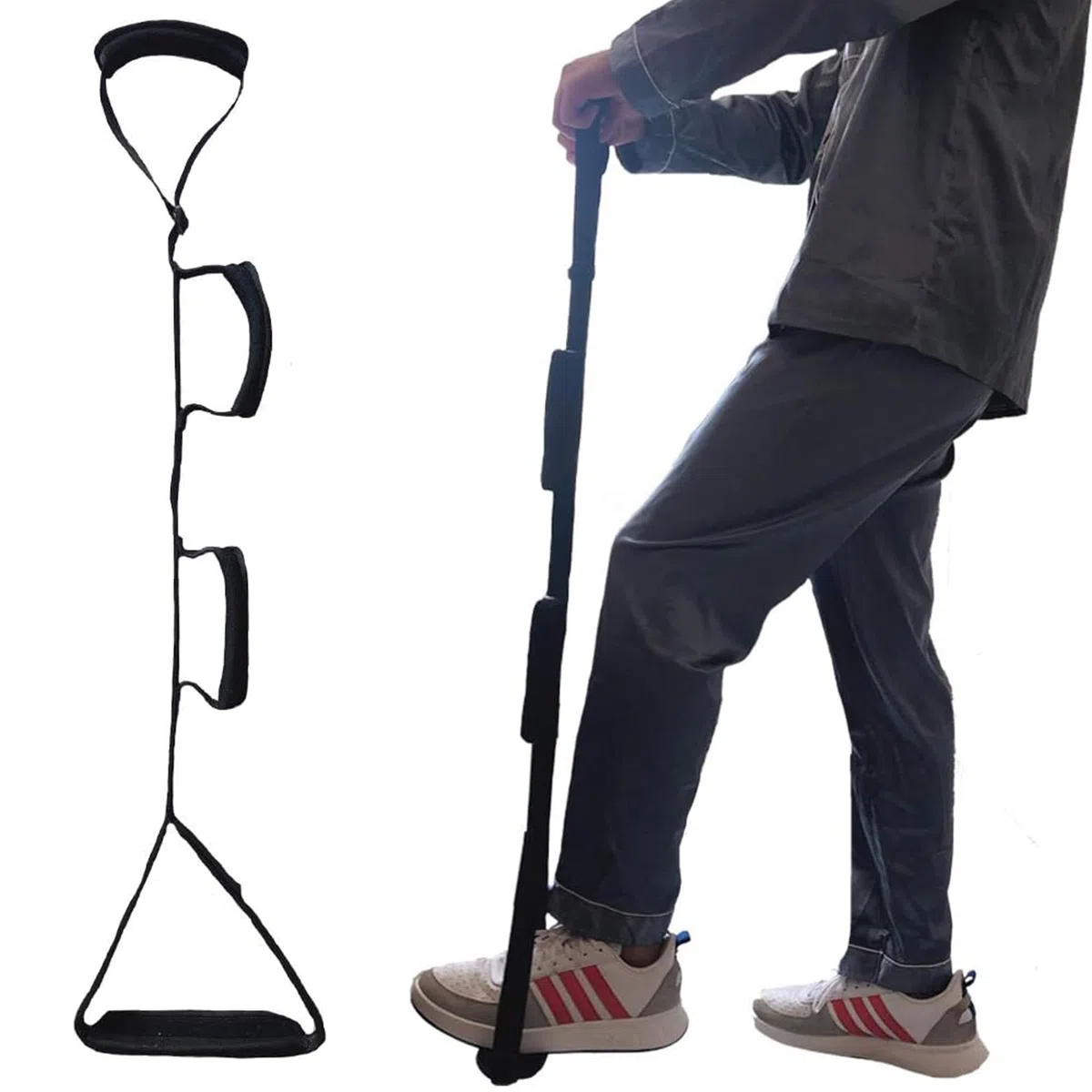Fanwer Sangle de levage de jambe de 89,9 à 111,8 cm de long – Plusieurs boucles réglables, poignées rembourrées et coussinets de pied doux, chirurgie de remplacement de hanche et de genou, boucle