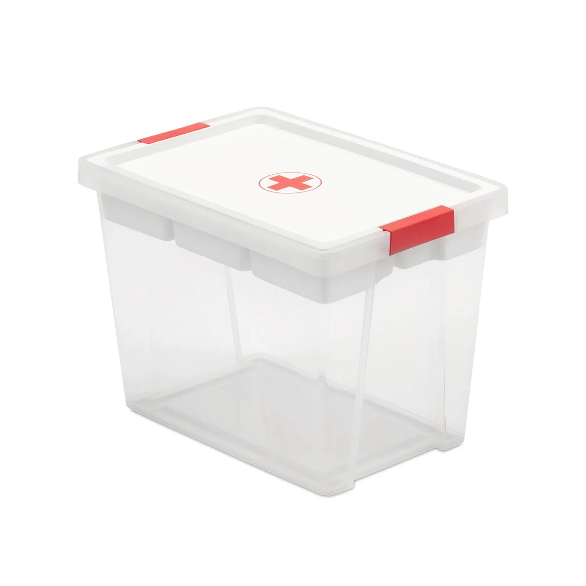 TATAY Boîte à Pharmacie 15L | Boite de Rangement avec Couvercle + Plateau 5 Compartiments | Couvercle à Charnière | Poignées Ergonomiques | Plastique Recyclé Sans BPA | 25x36x26 cm, Blanc