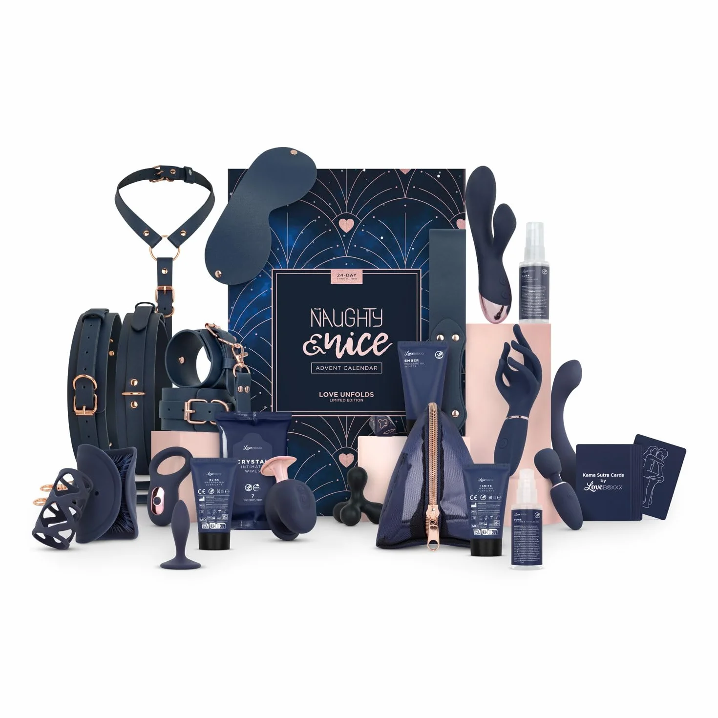 Adam et Eve Naughty & Nice Calendrier de l'Avent érotique pour adulte avec 24 jouets sexuels et accessoires, un nouveau cadeau chaque jour (2025)