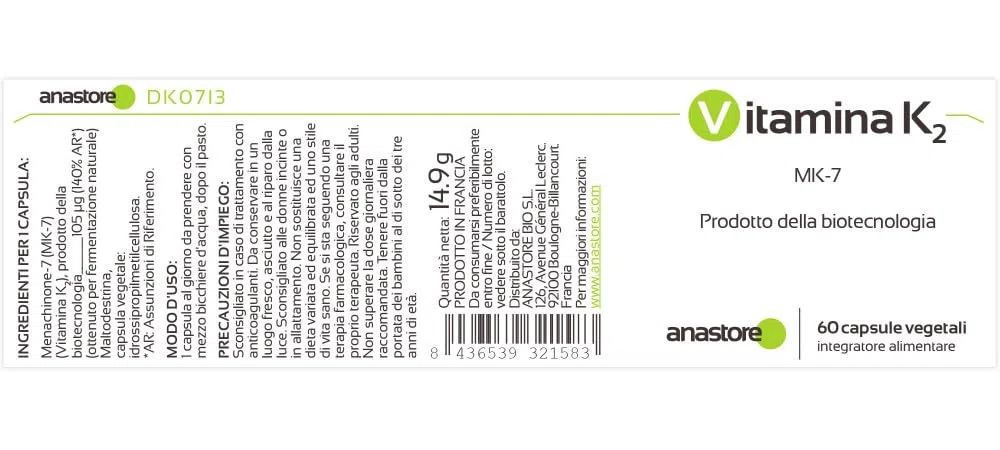 VITAMINE K2 * PACK 3+1 GRATUIT * 105 μg / 240 gélules * Articulations (cartilage, inflammation), Capital osseux, Cardiovasculaire (circulation)