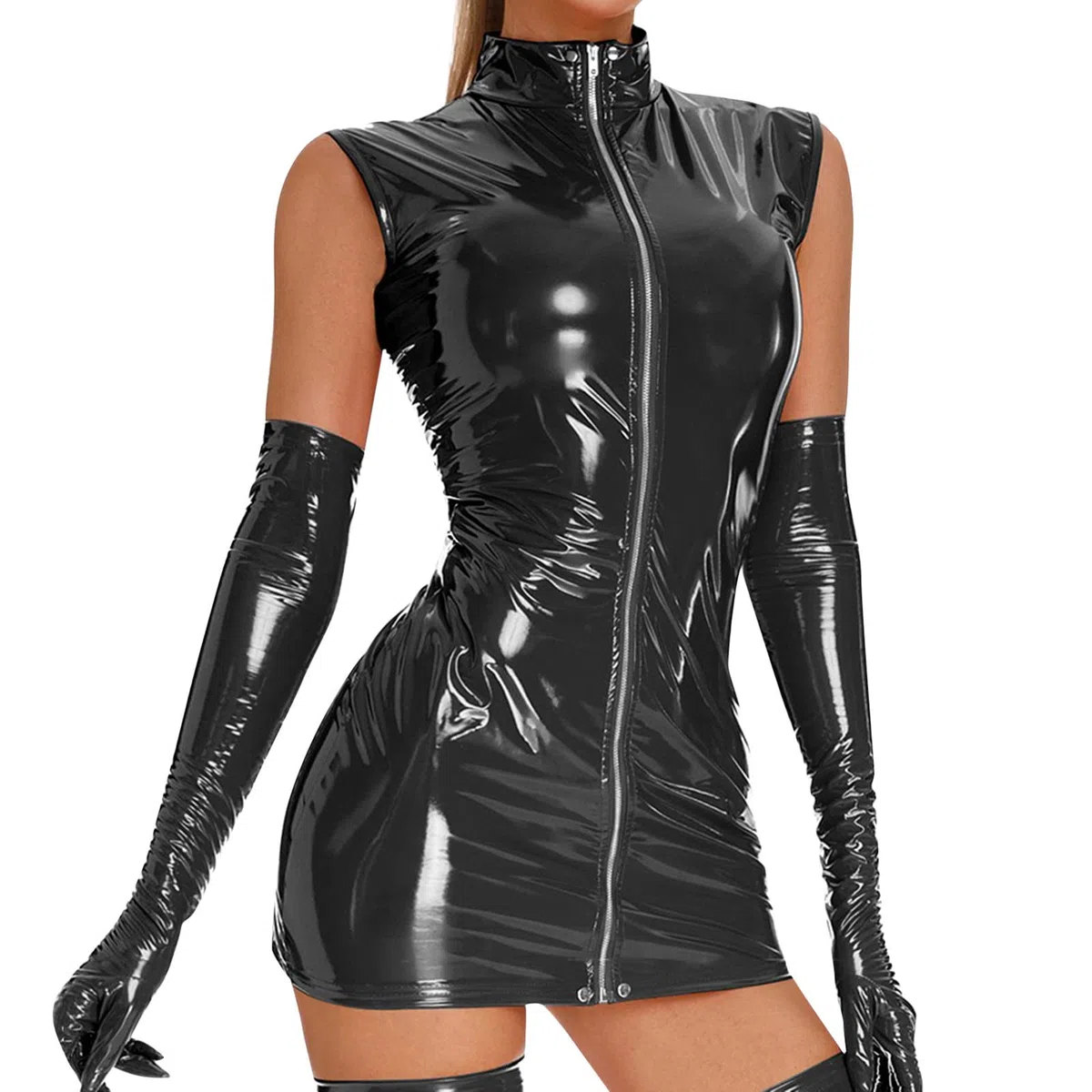Latex Body Femme SM Cosplay BDSM Catsui Corset Coquin Sexy Lingerie Luxe Ouverte Combinaison Dominatrice Jupe Cuir Pute Robe Chaude String