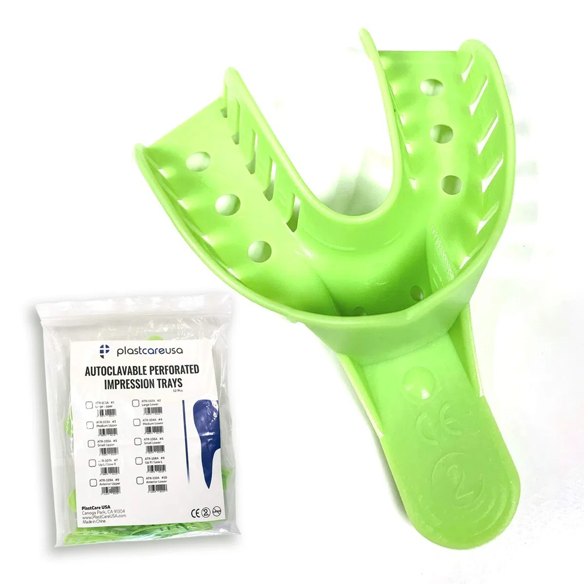 Lot de 12 grands plateaux inférieurs pour empreintes dentaires autoclavables Taille 2 PlastCare USA