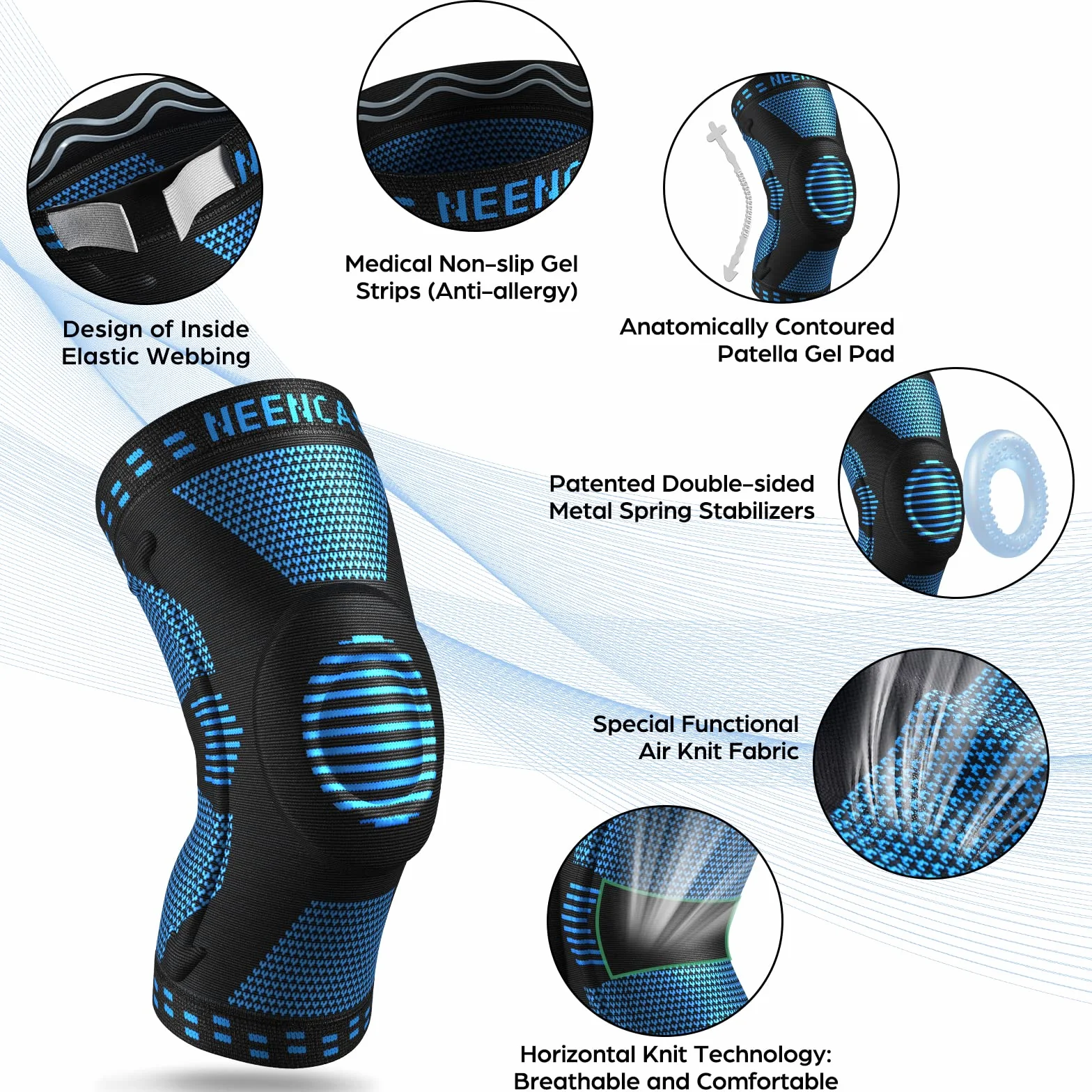 NEENCA Genouillère Professionnelle pour Homme et Femme avec Coussinets en Gel Rotulien et Stabilisateurs Latéraux,Genouillères de Qualité Médicale pour la Course,les Déchirures du Ménisque,l'arthrite