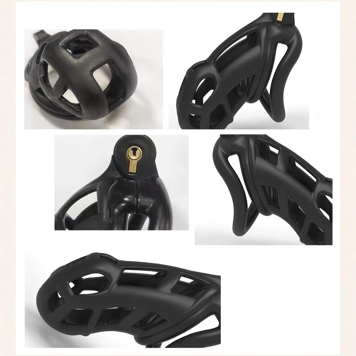Chastity Cage Jouet Adulte Cage de Chasteté pour Pénis avec 4 Anneaux Courbés Différents Cage Chastetée en Résine Légère avec Ceinture et Serrure Cachée pour le Bndage du Pénis de l'Homme