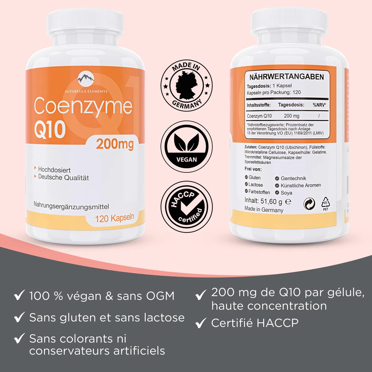 Complément de Coenzyme Q10 Hautement Concentré - Végan - 200 mg de Coq10 par Gélule - 120 Gélules - 4 Mois de Cure - Fabriqué en Allemagne