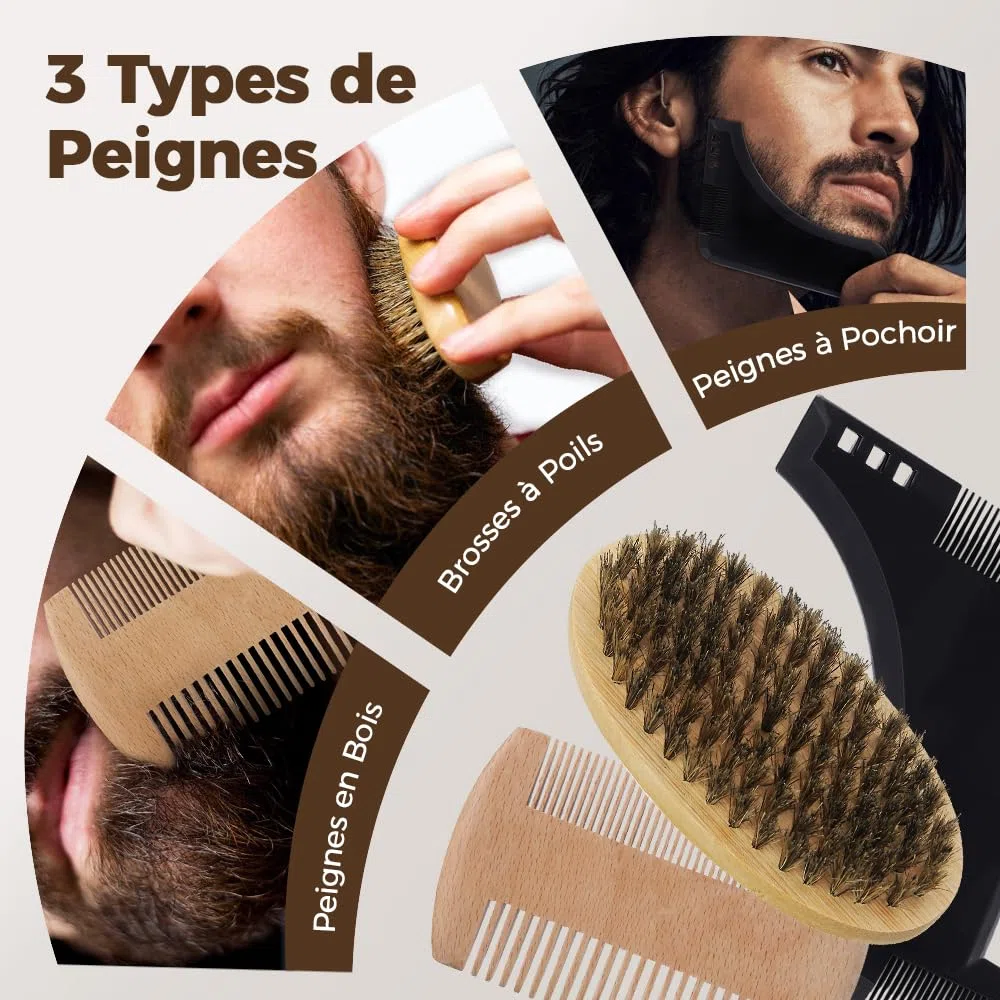 Bledras Kit Barbe Homme 13 en 1, Coffret Barbe Homme avec Huile à Barbe, Shampoing à Barbe, Crème à Barbe, Crayon à Barbe, Ciseaux à Barbe, Brosse à Barbe, Peigne à Barbe, Rasoir, 5 Lames de Rasoir