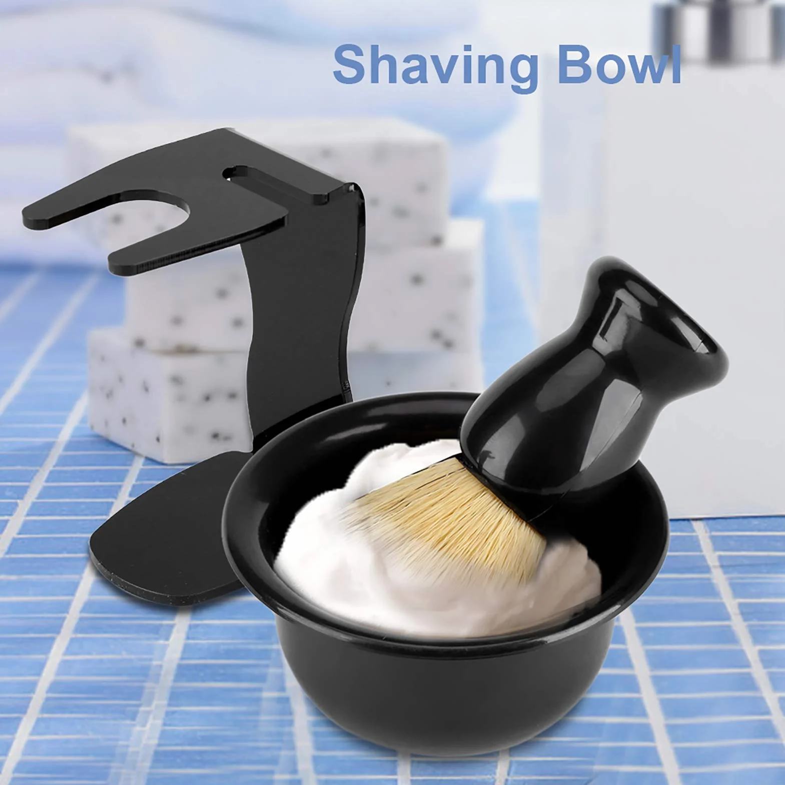 Kit de Blaireau de Rasage pour Homme 3 en 1 Ensemble de Blaireau et Bol de Rasage Support de Support de Rasoir de s¨¦curit¨¦ Traditionnel Humide Proche kit de Rasage Hommes Manuel Outil