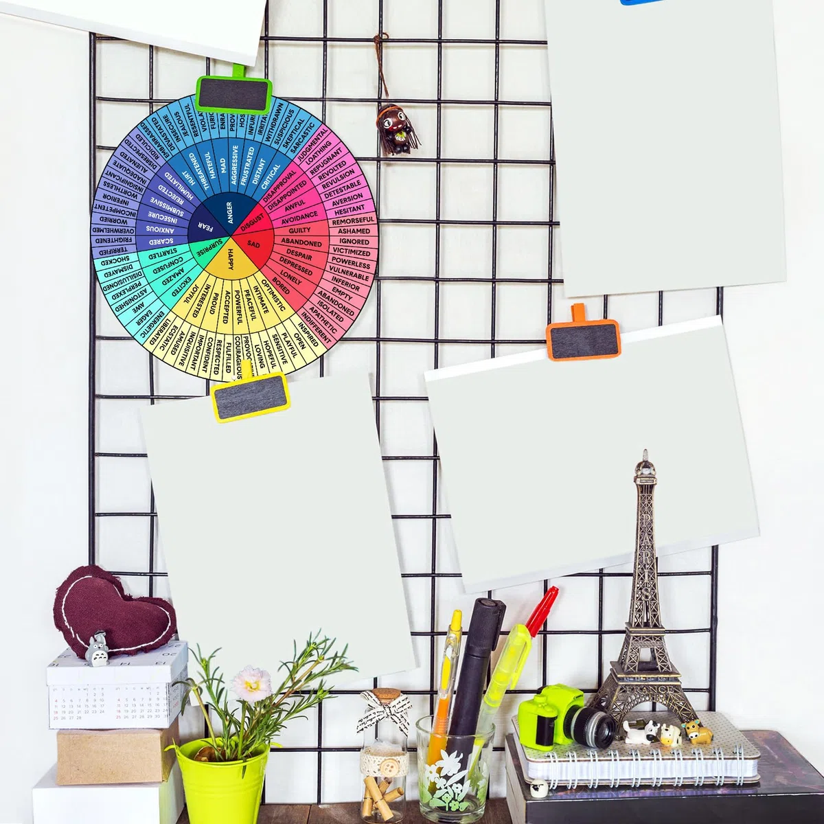 Feelings Wheel Lot de 2 roues rondes en aluminium pour thérapie d'humeur, émotions et émotions - Pour bureau, école, décoration murale, 30,5 cm