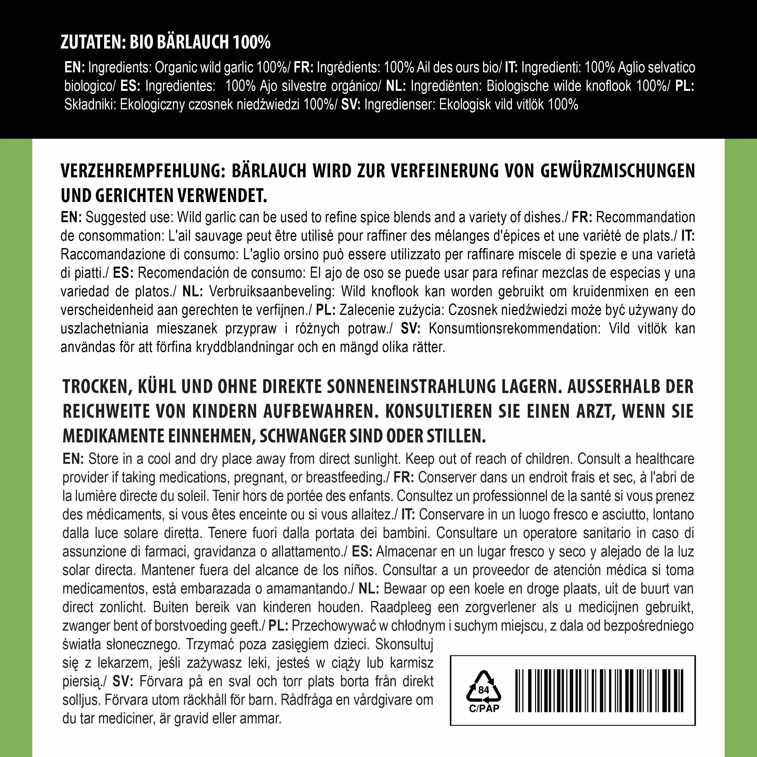 Alpi Nature Ail des Ours BIO 500g, Feuilles d'Ail des Ours Séchées et Hachées pour la Cuisine