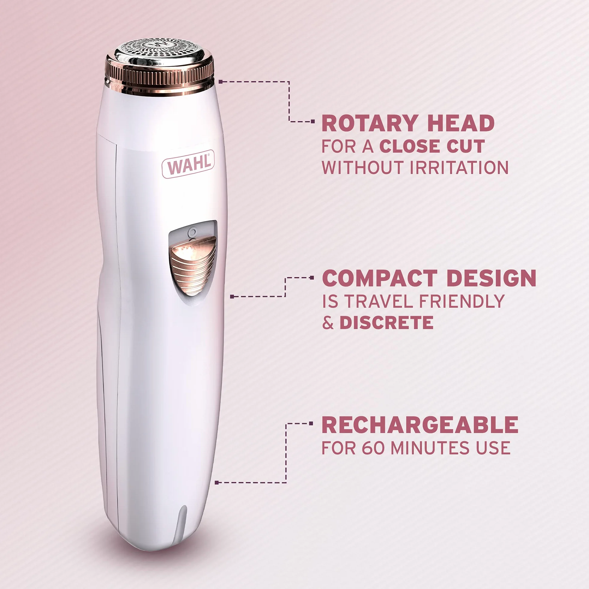 WAHL Facial Hair Remover, rasage des poils du visage pour femmes, rasoir pour la lèvre supérieure, les joues et le menton, élimination du duvet, rasage indolore, rasoir rechargeable
