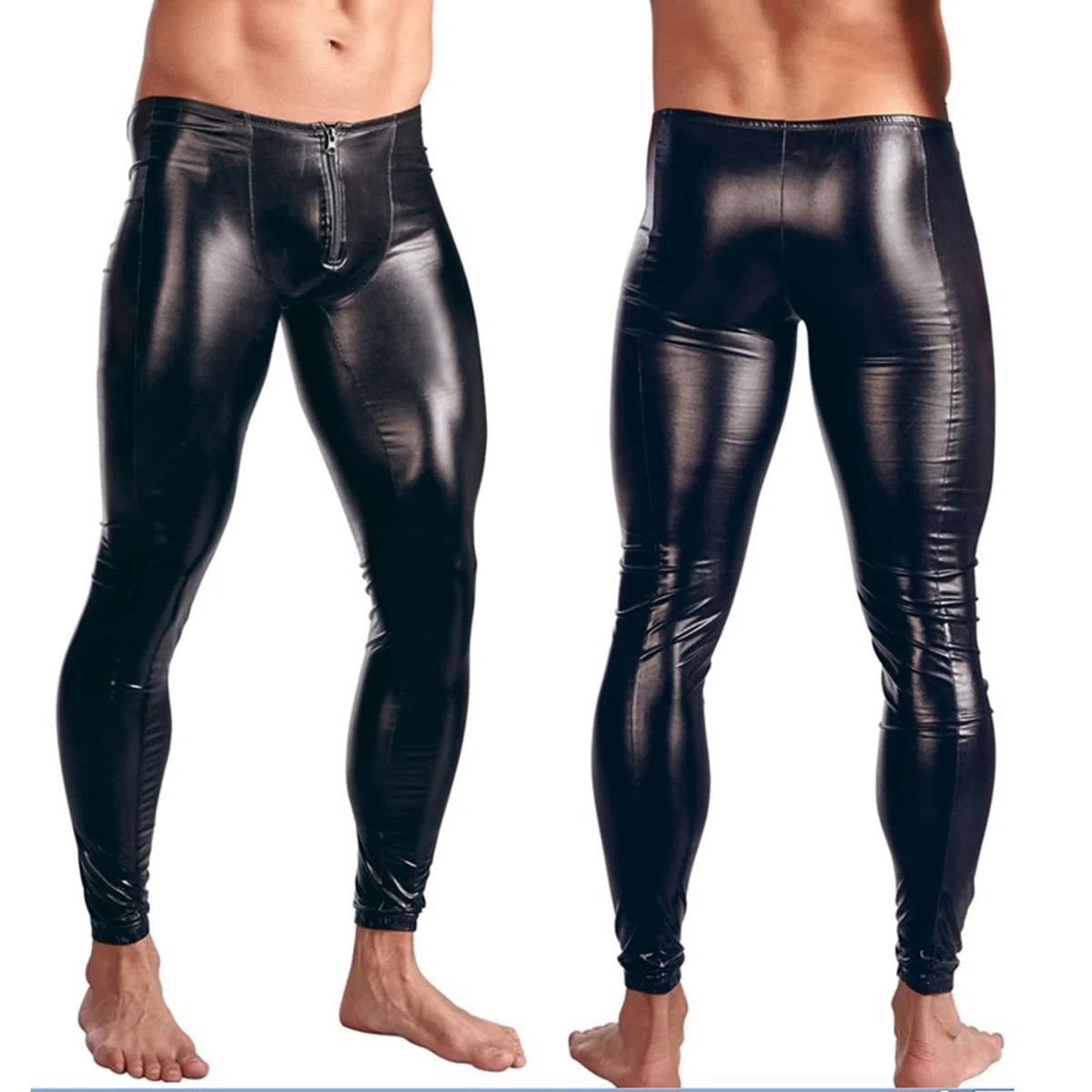 Legging pour homme fabriqué en Allemagne - Noir - Aspect latex - Holographique réfléchissant - Pantalon en cuir synthétique