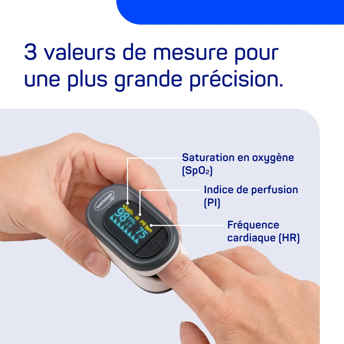 Veroval Oxymètre de Pouls - Mesure de la Saturation en Oxygène, de la Fréquence Cardiaque et du Débit Sanguin au Niveau du Doigt - Ecran OLED Premium - 1 Pièce