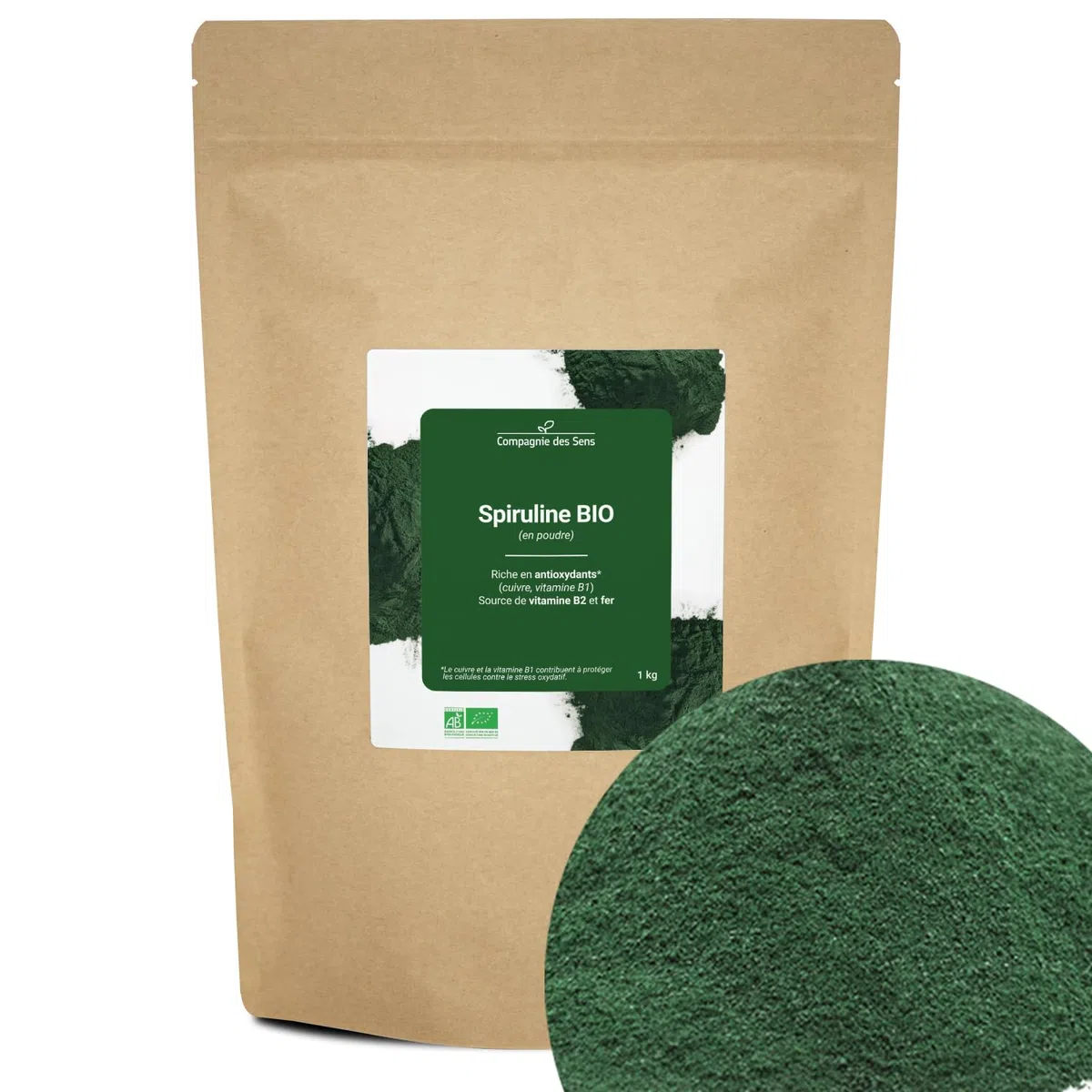 Spiruline BIO (poudre) - La Compagnie des Sens - 1kg - Fer, Antioxydants & Vitamines B