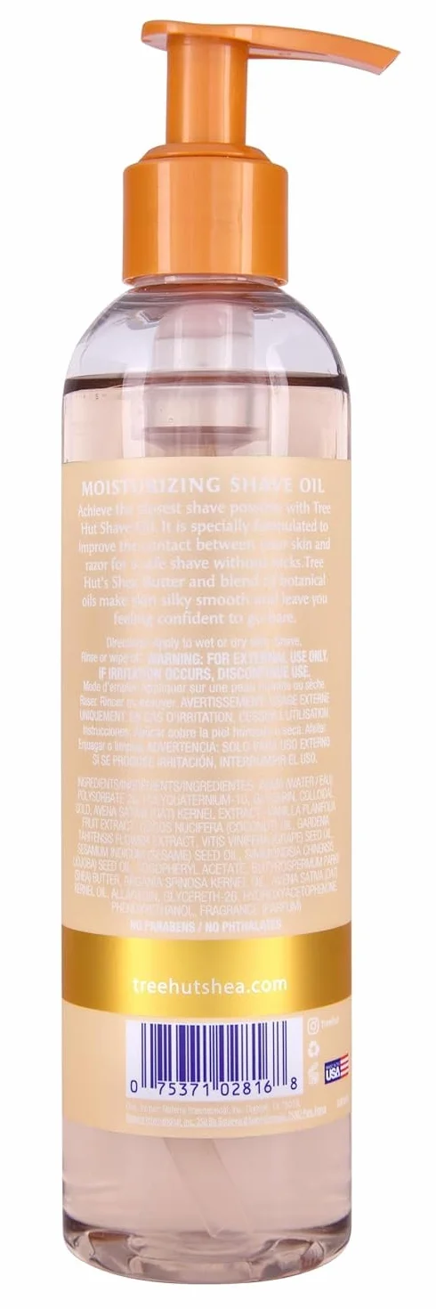 Tree Hut Bare Huile de rasage hydratante, parfum vanille, sans paraben, peau normale, avec beurre de karité et huiles naturelles, 237,7 ml