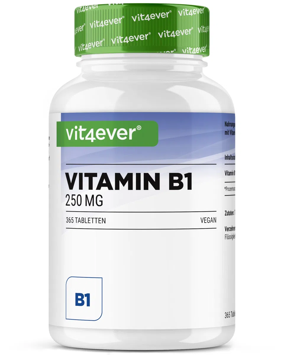Vitamine B1 (Thiamine) - 250 mg - 365 Comprimés - Premium : Thiamine Hydrochloride - Haute biodisponibilité - Réserve de 12 mois - Sans additif indésirable - Vegan