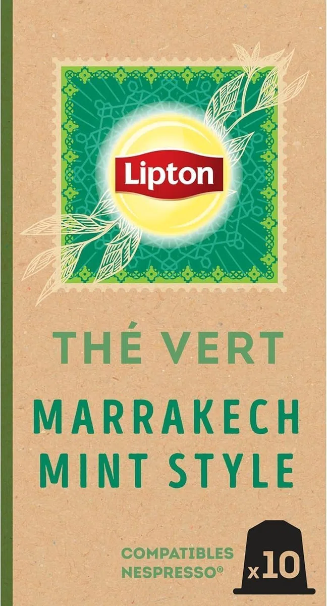 Lipton Thé Vert Marrakech Mint, 50 Capsules Compatibles Nespresso, Antioxydant et Parfumé, Menthe Fraîche et Délicate, Label Rainforest Alliance, 5x10 Capsules