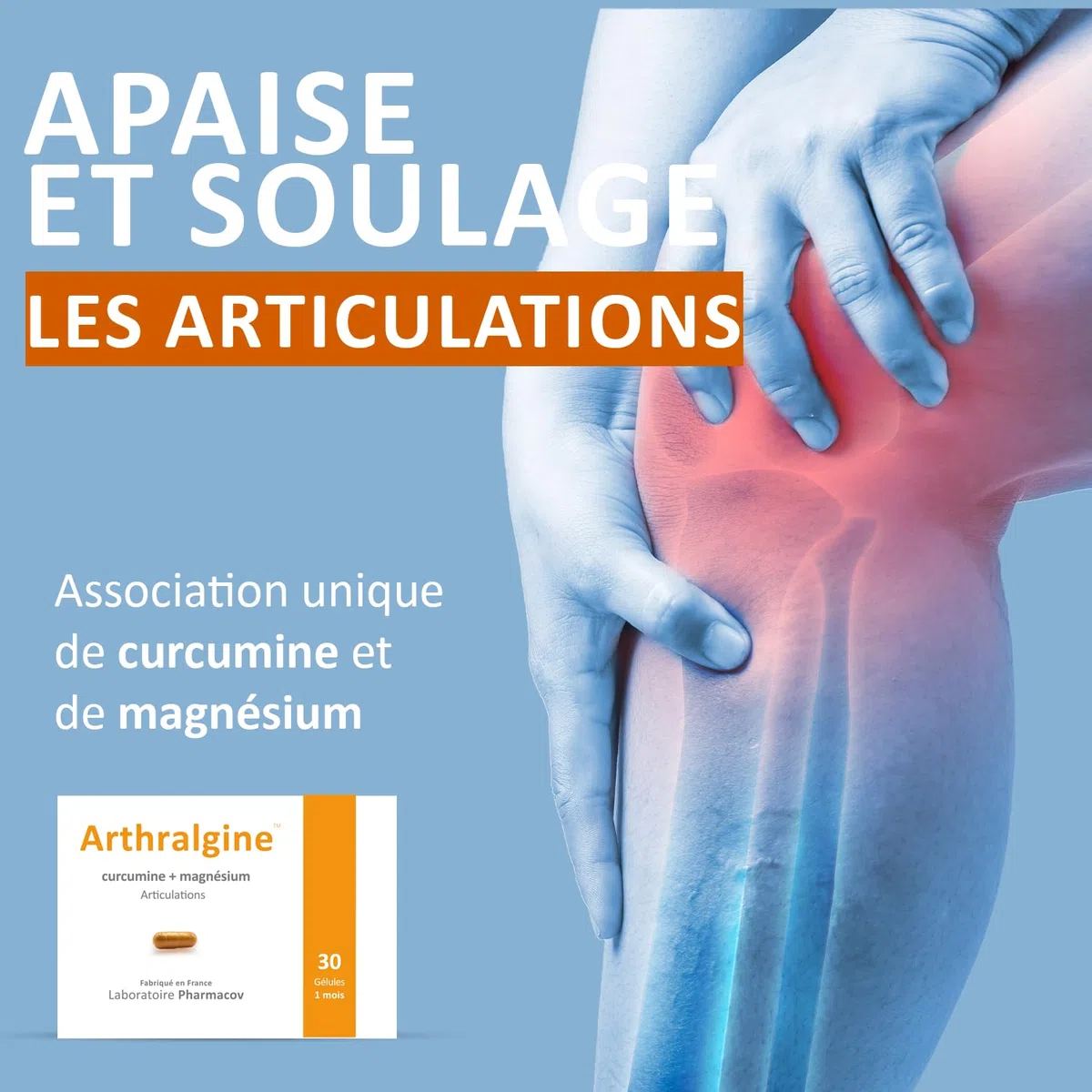 Articulations Douloureuses - Anti-inflammatoire naturel - Curcumine (curcuma) - Magnésium - - Fabriqué en France - 1 mois - NATURAFRANCE