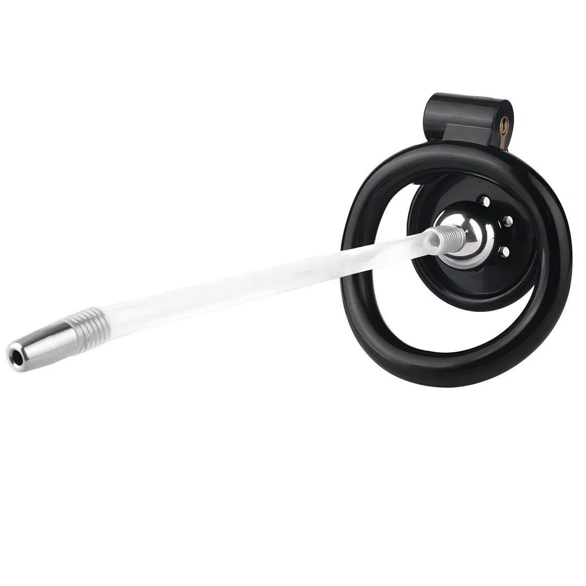 Cage Chastetée Plate avec Cathéter Cage de Chasteté pour Pénis avec 4 Anneaux Courbés Jouet Adulte Chastity Cage Inversée Légère avec Serrure Invisible pour le Bondage du Pénis de l'Homme (Black)