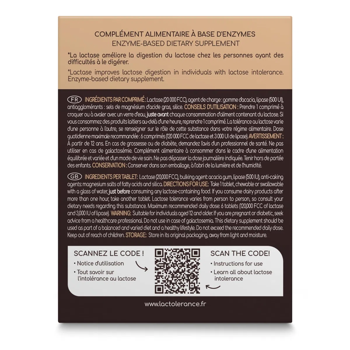 LACTOLERANCE ULTRA Lactase 20 000 FCC, Lipase 500 UI, Pilulier 36 Comprimés | Double action lactose et graisses, effet immédiat, enzymes digestives, à mâcher ou à avaler, fabriqué en France
