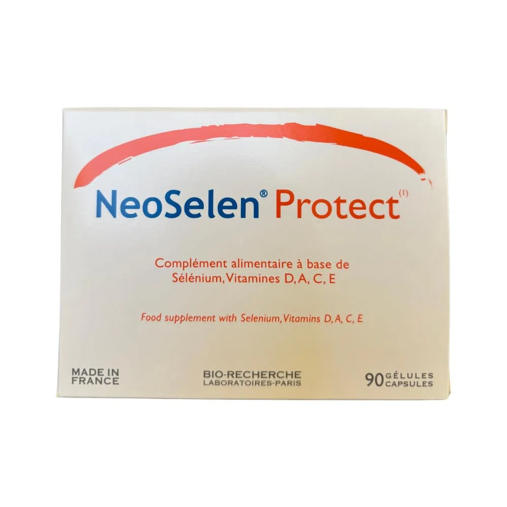 NeoSelen Protect • Complément alimentaire • Protection et Antioxydants • Sélénium et Vitamines A,C,E et D • Stimule les défenses immunitaires • Cure de 3 mois / 90 gélules (1/j) • Made in France