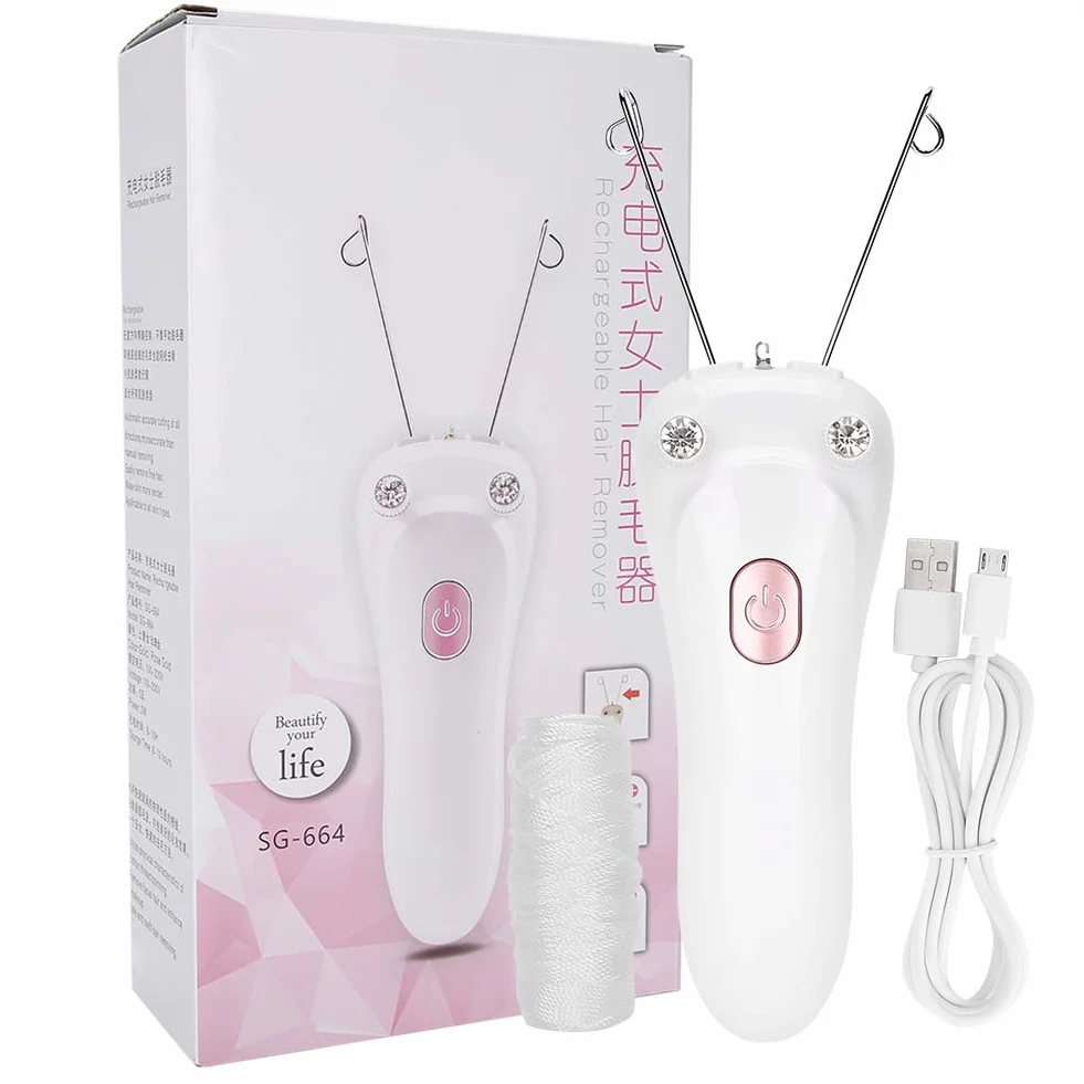 【Cadeau de fête des mères】 Épilateur de filetage électrique, épilateur de fil d'épilation physique sûr de 2 couleurs, visage de haute qualité pour femme(Pink)
